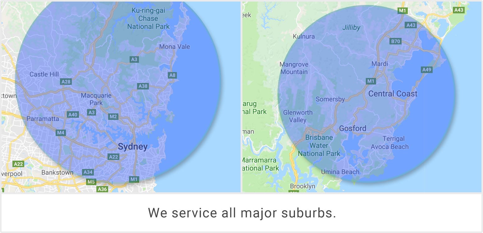 Service Areas in Sydney and Central Coast NSW